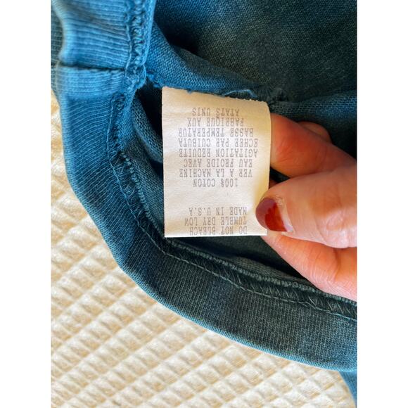 Michael Leu Washed Blue Button Front Cotton Cardigan W/ Painted Style Graphic Sm - Picture 9 of 11